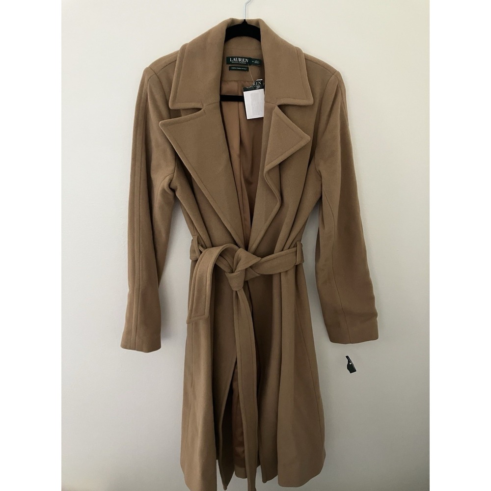 Lauren Ralph Lauren Women's Wrap Wool & Cashmere Blend Coat Color Vicuna Sz 14